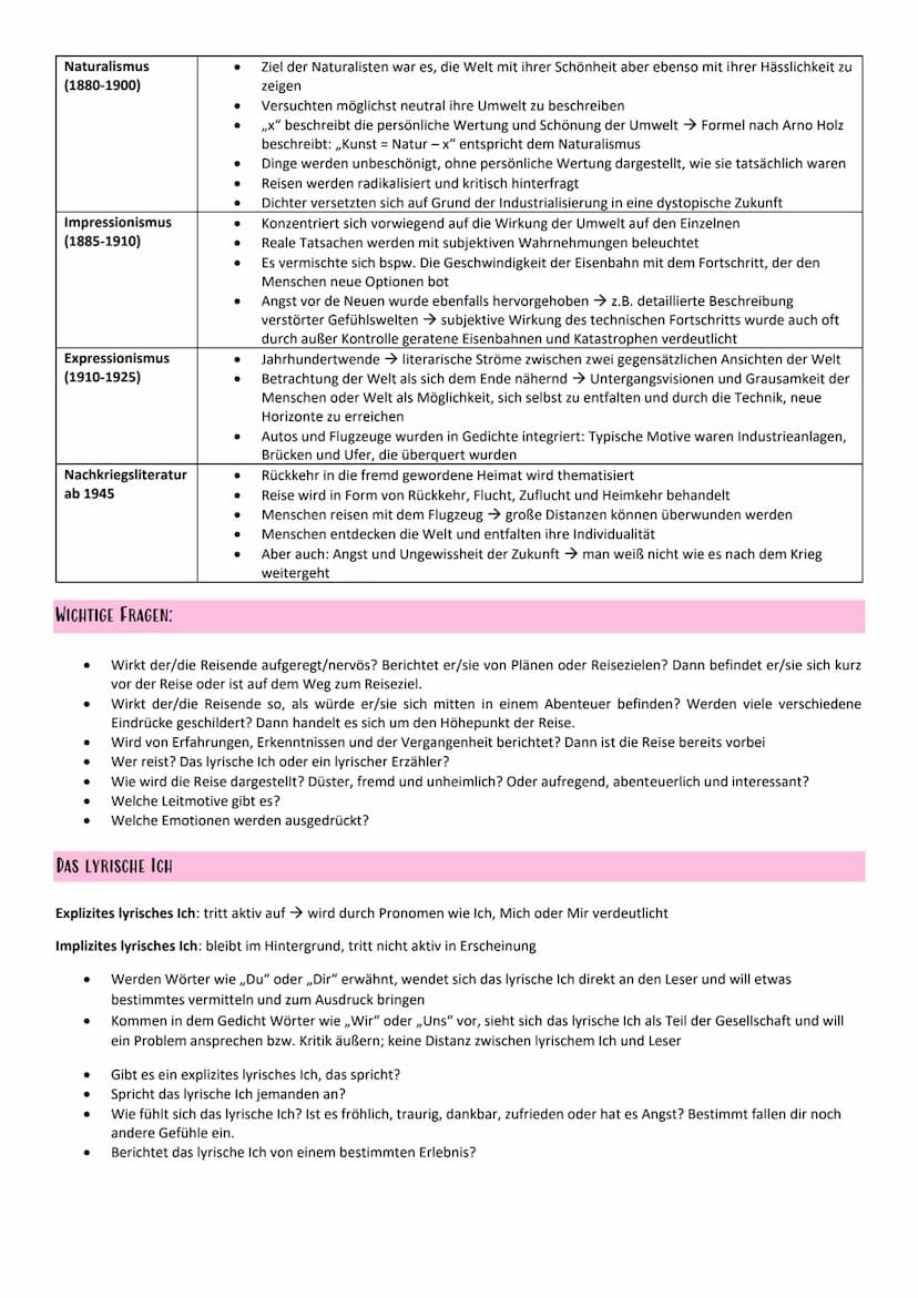 Cedichtsanalyse zum Thema Reisen
WICHTIGE ASPEKTE DER ANALYSE
Fiktionalität
Ziel der Reise
Haltung zum Reisen
Lyrisches Ich vs. Andere
Innen