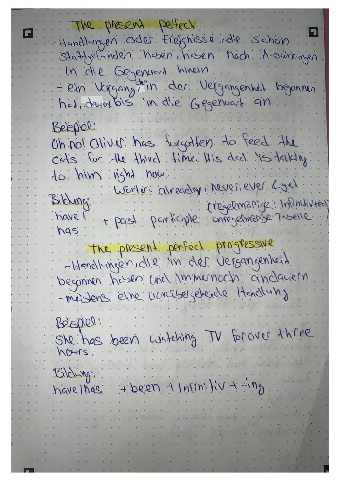 The simple present
-Gewohnheiten oder regelmäßige Handlungen
-aufeinander folgende Handlungen.
-Zustande, die langere Zeit andauern
eider al