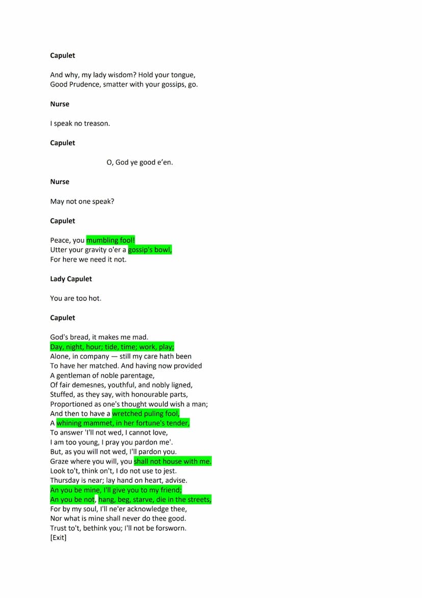 Analysis - Act 3 Scene 5
Analyse elements of (love and) power in Lord Capulet's and Juliet's relationship in this key scene. Focus on
langua