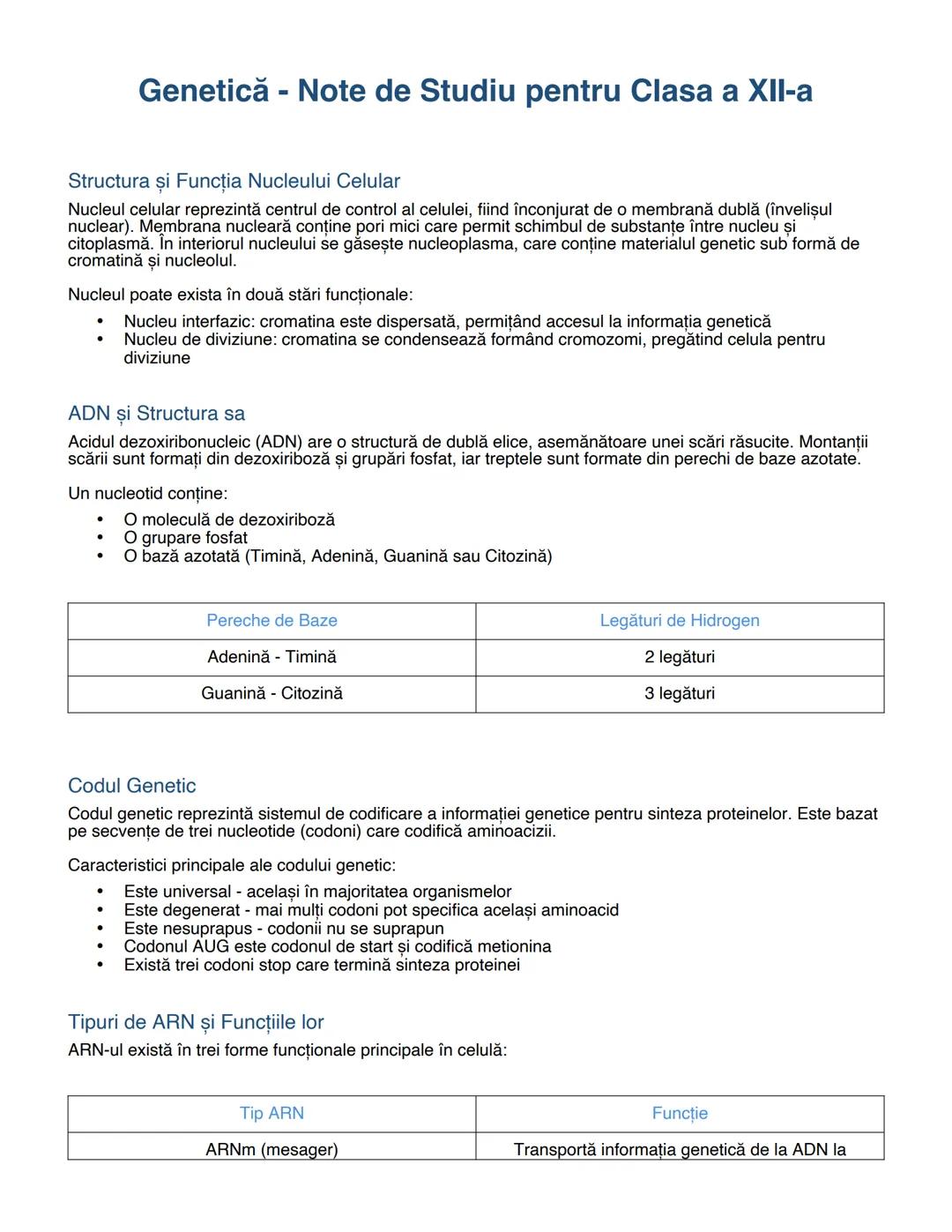 # Genetică - Note de Studiu pentru Clasa a XII-a

Structura și Funcția Nucleului Celular

Nucleul celular reprezintă centrul de control al c