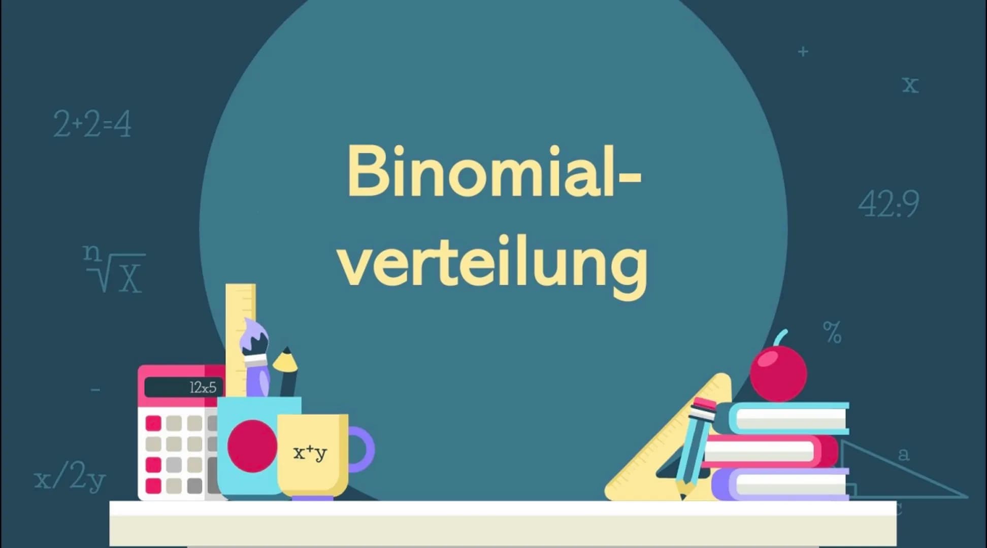 2+2=4
√√X
x/2y
12x5
x+y
Binomial-
verteilung
+
42:9
a %
X
+
1.
Gliederung
Bernoulli-Experiment
2. Bernoulli-Kette
3. Binomialverteilung
4. E
