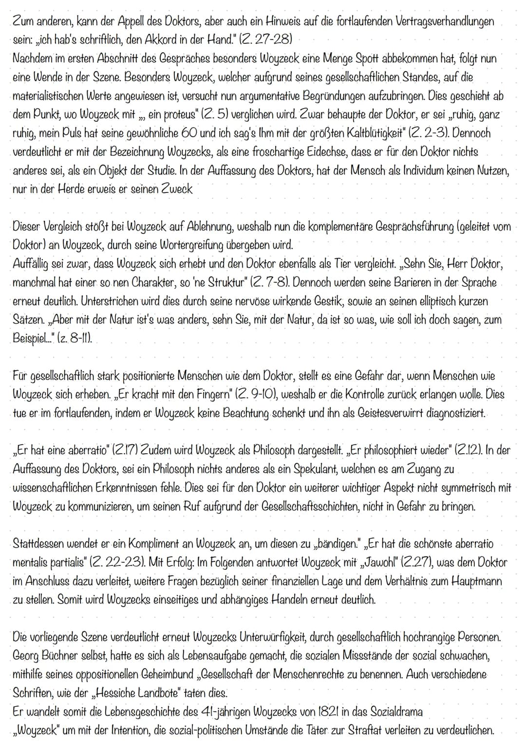 Szenenanalyse Szene 4
Das 28-szenige Drama „Woyzeck" wurde 1836 von Georg Büchner während der Epoche des Realismus
verfasst und nach seinem 