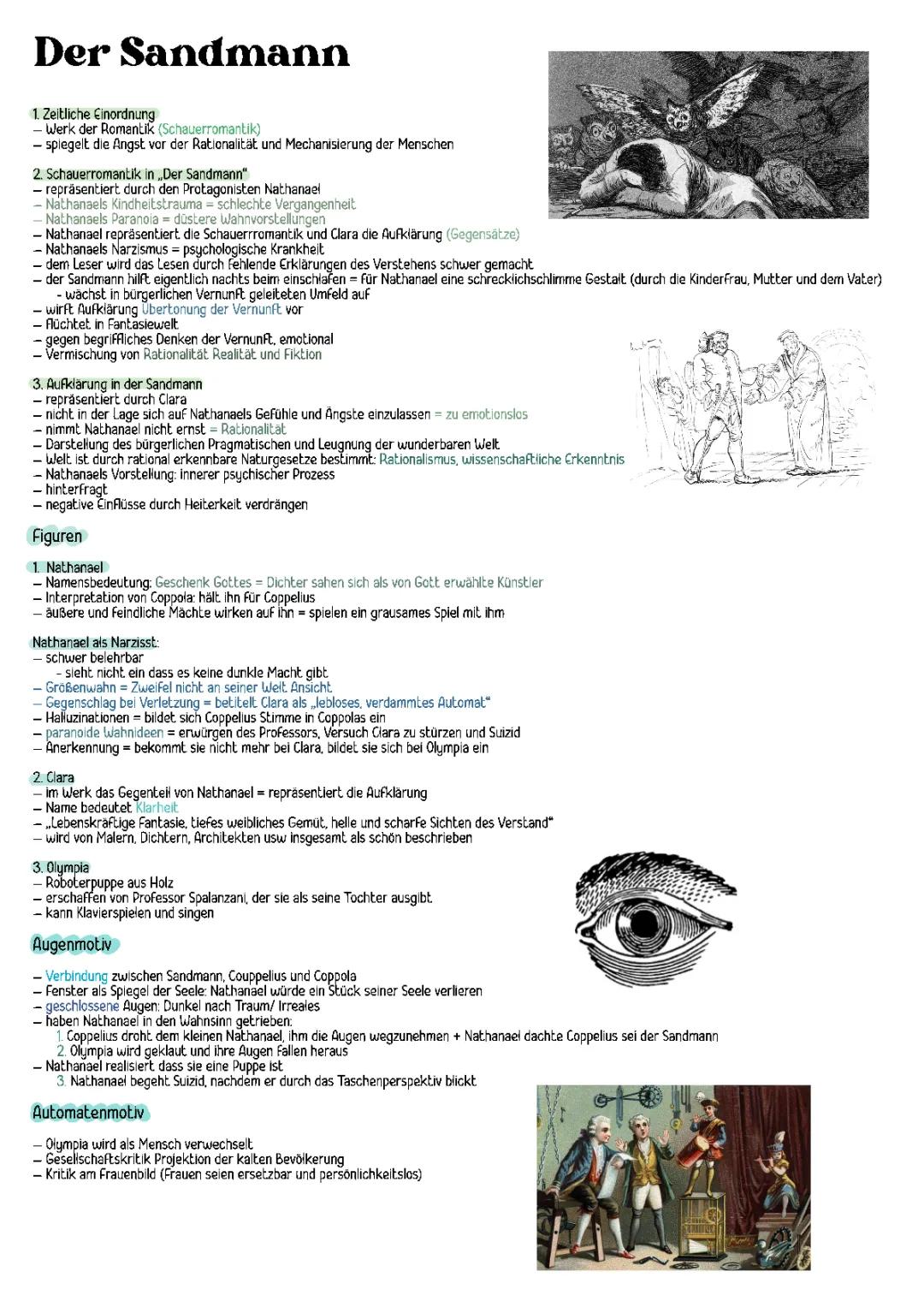 Der Sandmann - Epochen, Figuren, Motive und deren Bedeutung 