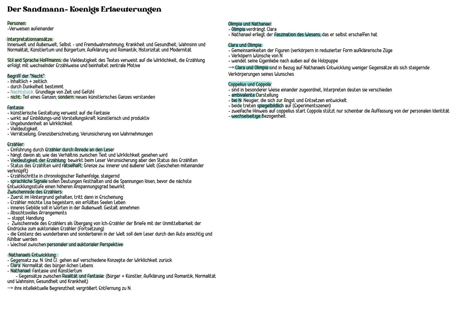Der Sandmann
1. Zeitliche Einordnung
- Werk der Romantik (Schauerromantik)
- spiegelt die Angst vor der Rationalität und Mechanisierung der 