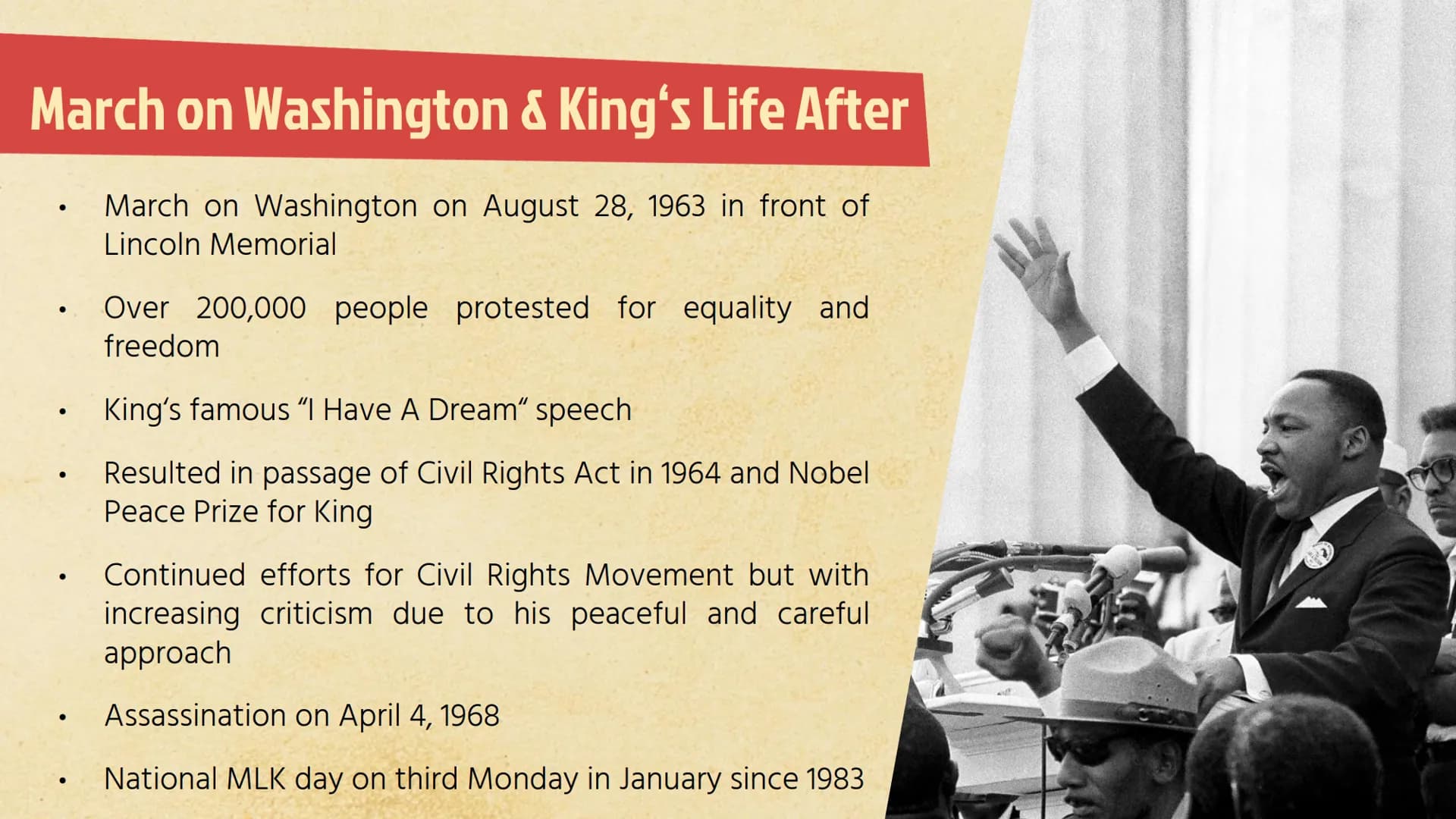 for freedom in the history of our nation.
"I Have a Dream" speech by Martin Luther King Jr. (Washington 1963) The Civil Rights
Movement of t