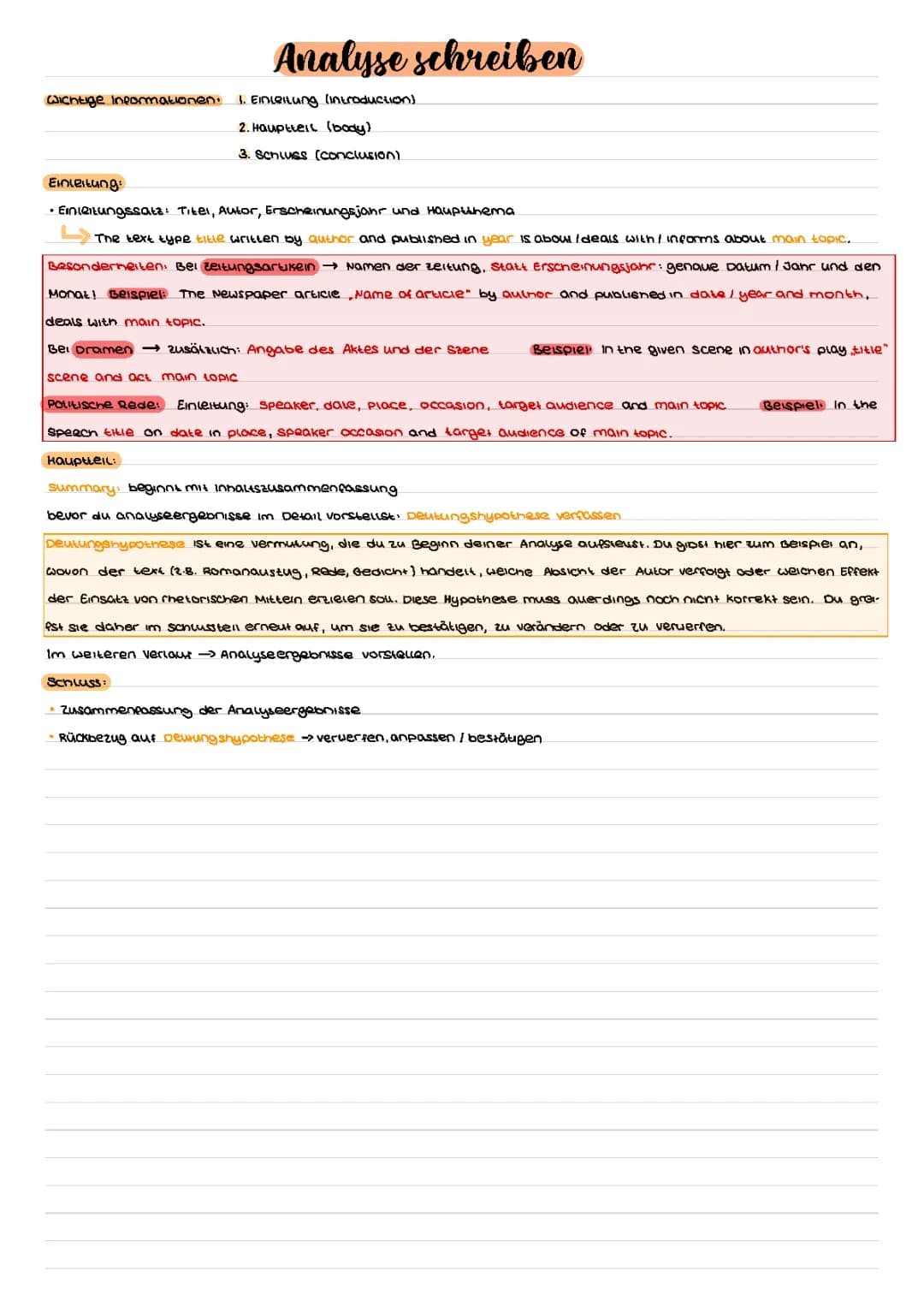 Wie scheibt man in Englisch eine Analyse 