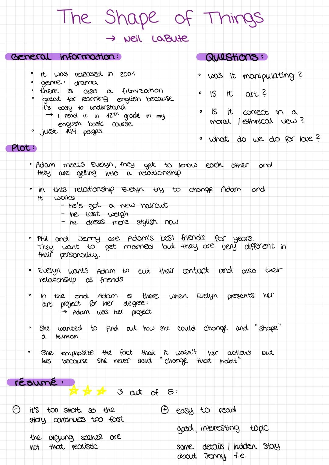 # The Shape of Things

→ Neil LaBute

## General information:

*   it was released in 2001
*   genre: drama
*   there is also a filmization
