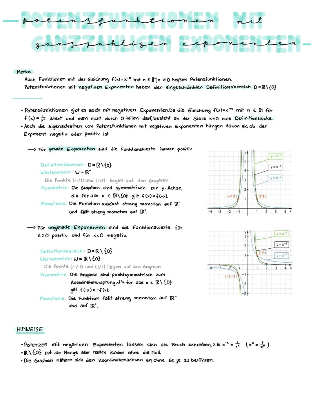 pacenzzanationen
zanzzähligen exponenten -
Merke
Auch Funktionen mit der Gleichung f(x)=x²n mit n € [N¸n #0 heißen Potenzfunktionen.
Potenzf