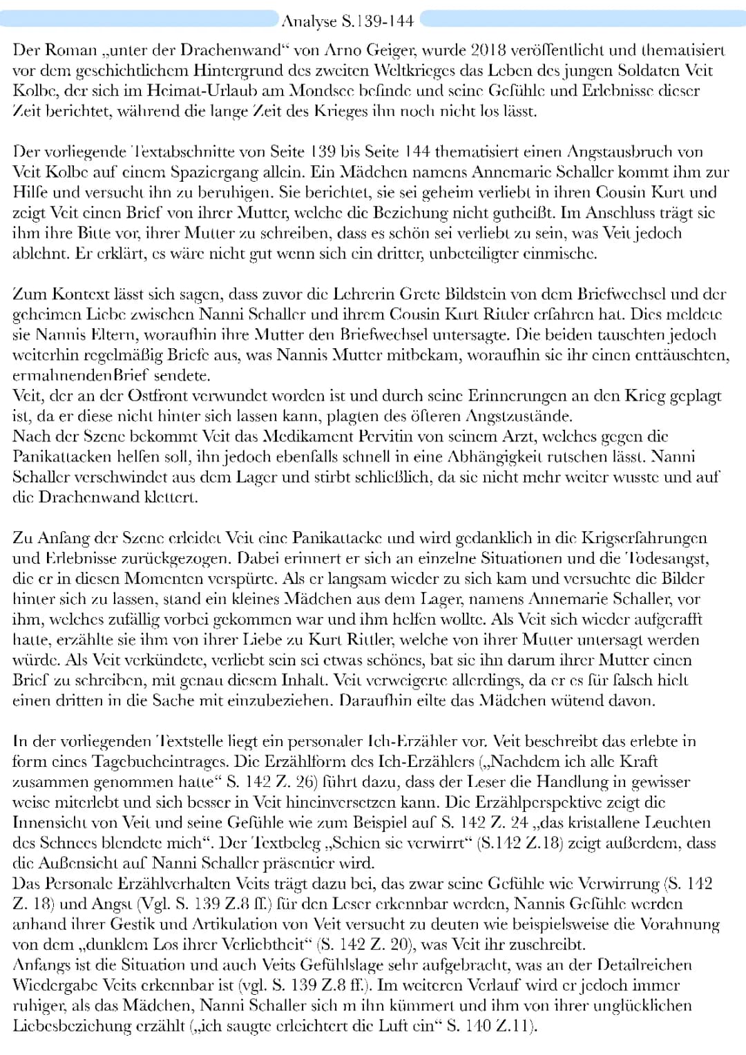 Unter der Drachenwand Analyse Klausur: Kapitel 1 bis 144, Zusammenfassung & Wichtige Textstellen