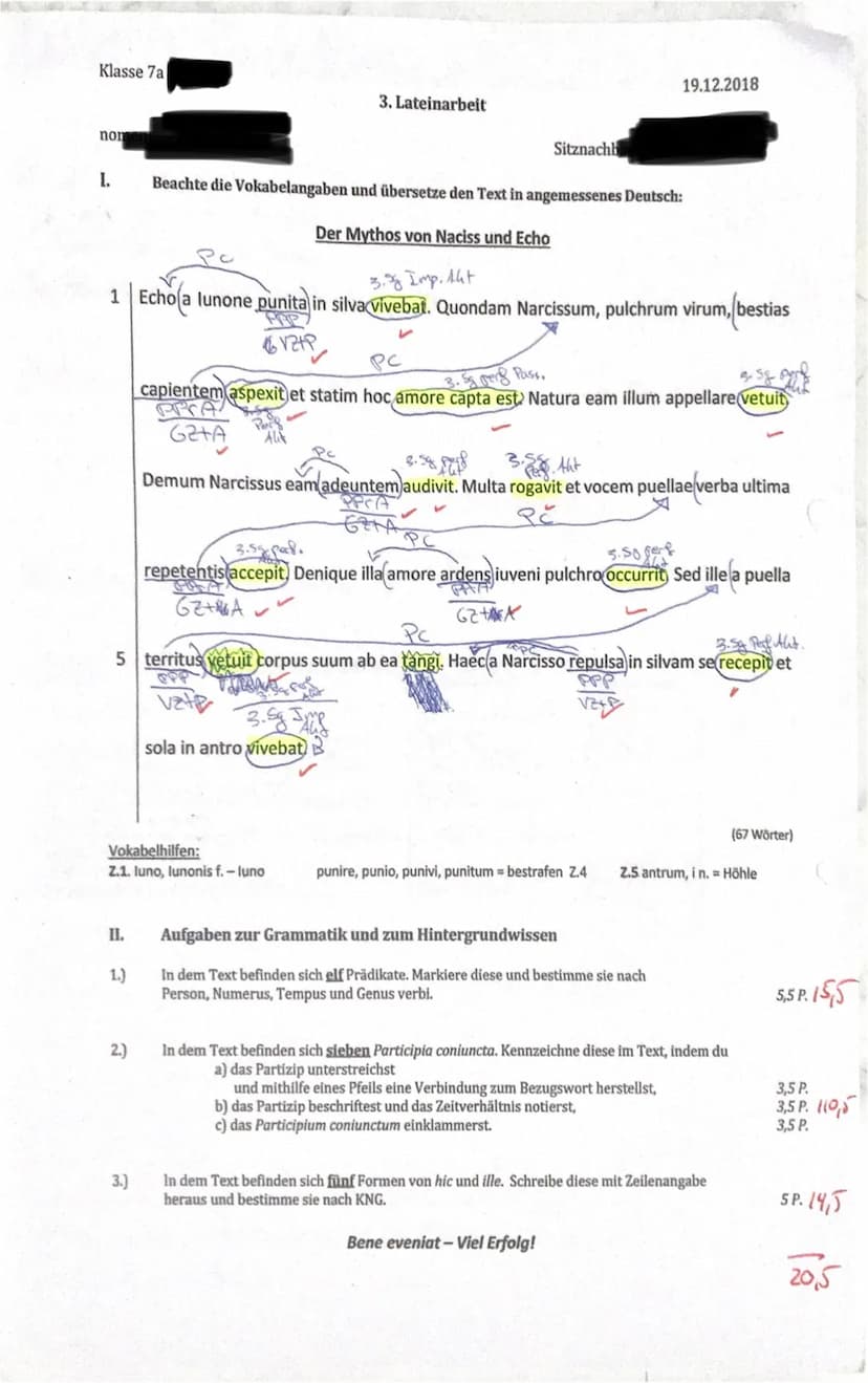 Klasse 7a
nom
I.
Beachte die Vokabelangaben und übersetze den Text in angemessenes Deutsch:
Der Mythos von Naciss und Echo
3. Imp. Aht
1 Ech