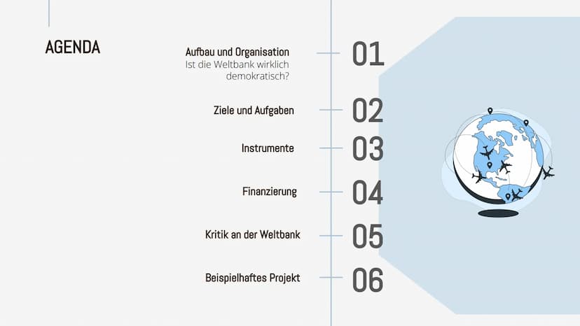 E-
000000
000000
J
Die Weltbank
Daria, Robert, Kais, Lucca,
Smilla, Viktoria AGENDA
Aufbau und Organisation
Ist die Weltbank wirklich
demokr