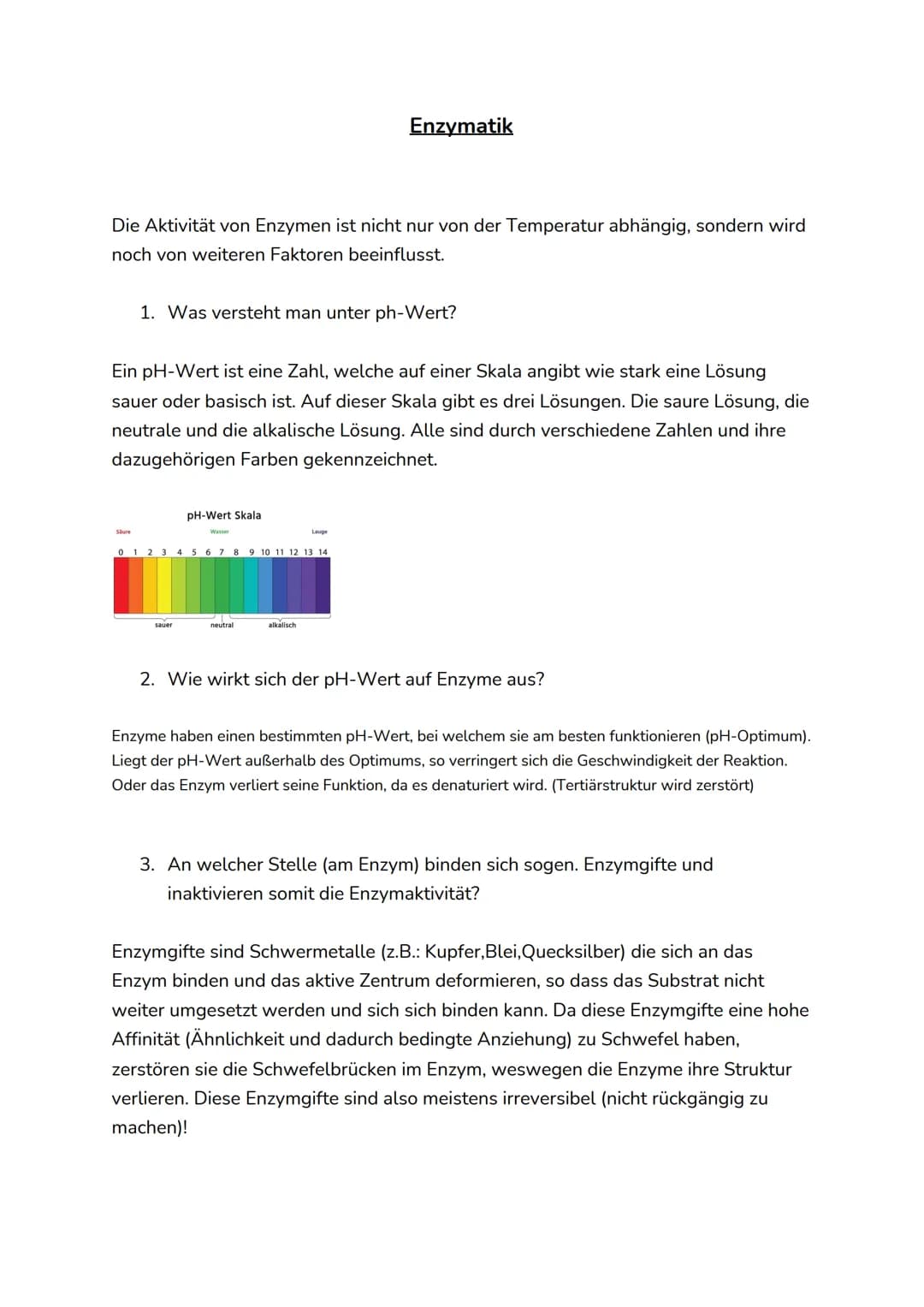 Die Aktivität von Enzymen ist nicht nur von der Temperatur abhängig, sondern wird
noch von weiteren Faktoren beeinflusst.
1. Was versteht ma