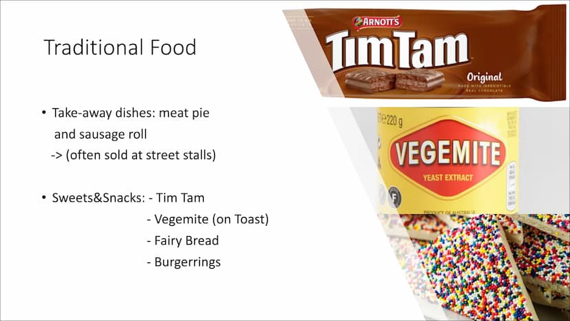 Australian Food
Alina Totzke & Jana Elvers 9c
MAB ●
●
General Informations
Traditional food
Bush food
Quiz
Sources
Structure General Informa