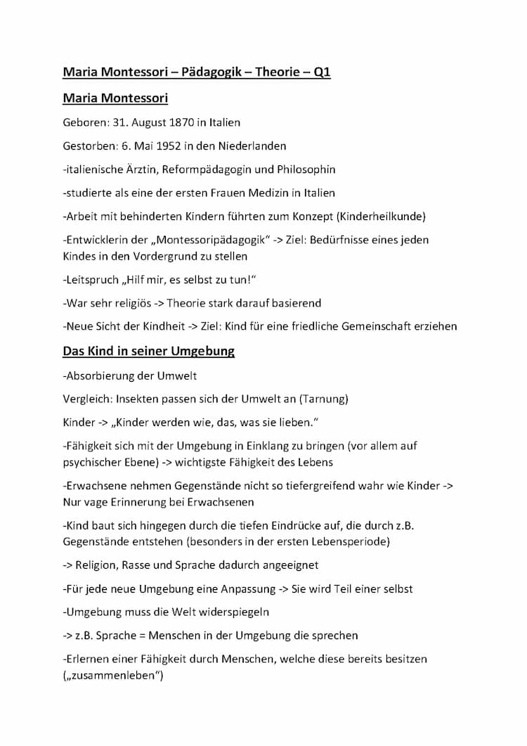 Know Maria Montessori - Pädagogik Lernzettel thumbnail