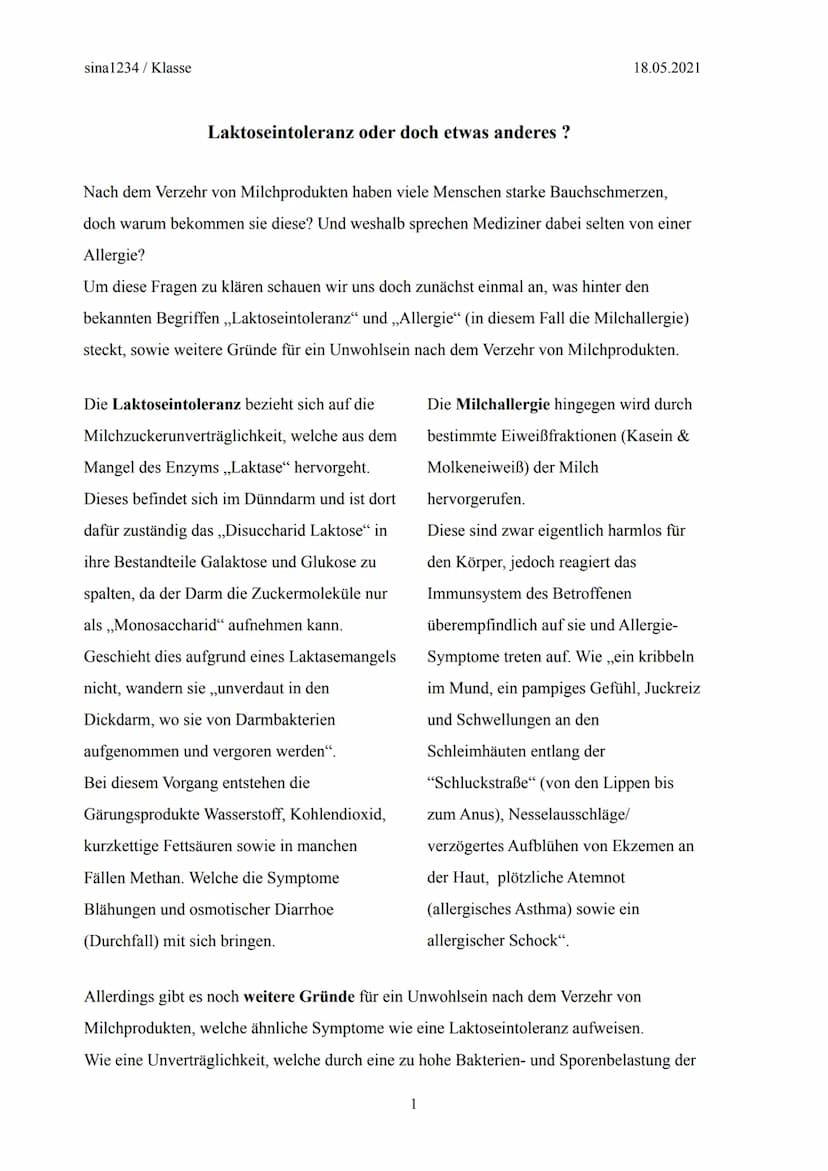 Klasse
Lactose
ОН
CH2OH
ОН
ОН
Klausurersatzleistung im
Fach Biologie
CH2OH
ОН
,,Laktoseintoleranz oder
doch etwas anderes?"
@sina1234
ОН
ОН
