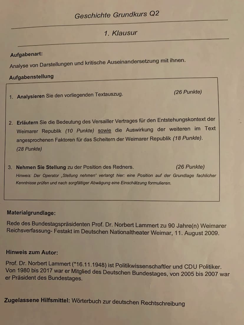Historischer Kontext (Text) – Weimarer Republik
Der Autor(in) beleuchtet und kommentiert in seiner Darstellungen einige historische Sachverh