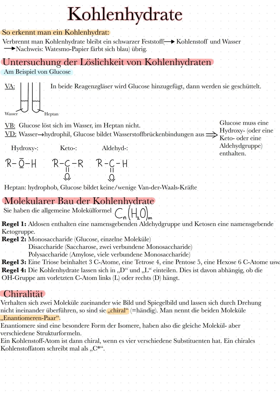  Kohlenhydrate
So erkennt man ein Kohlenhydrat:
Verbrennt man Kohlenhydrate bleibt ein schwarzer Feststoff Kohlenstoff und Wasser
Nachweis: 