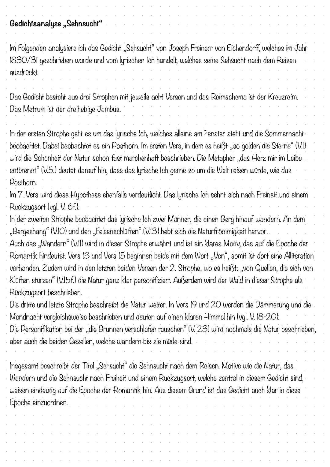 Gedichtsanalyse „Sehnsucht“ Eichendorff