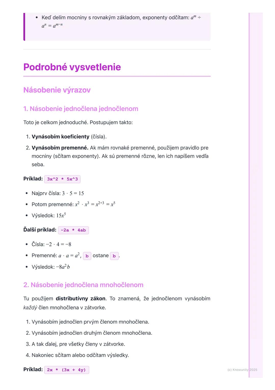 # Násobenie a delenie výrazov

Prehľad

Dnes si zopakujeme násobenie a delenie algebraických výrazov. Je to dôležité,
lebo nám to pomáha zje