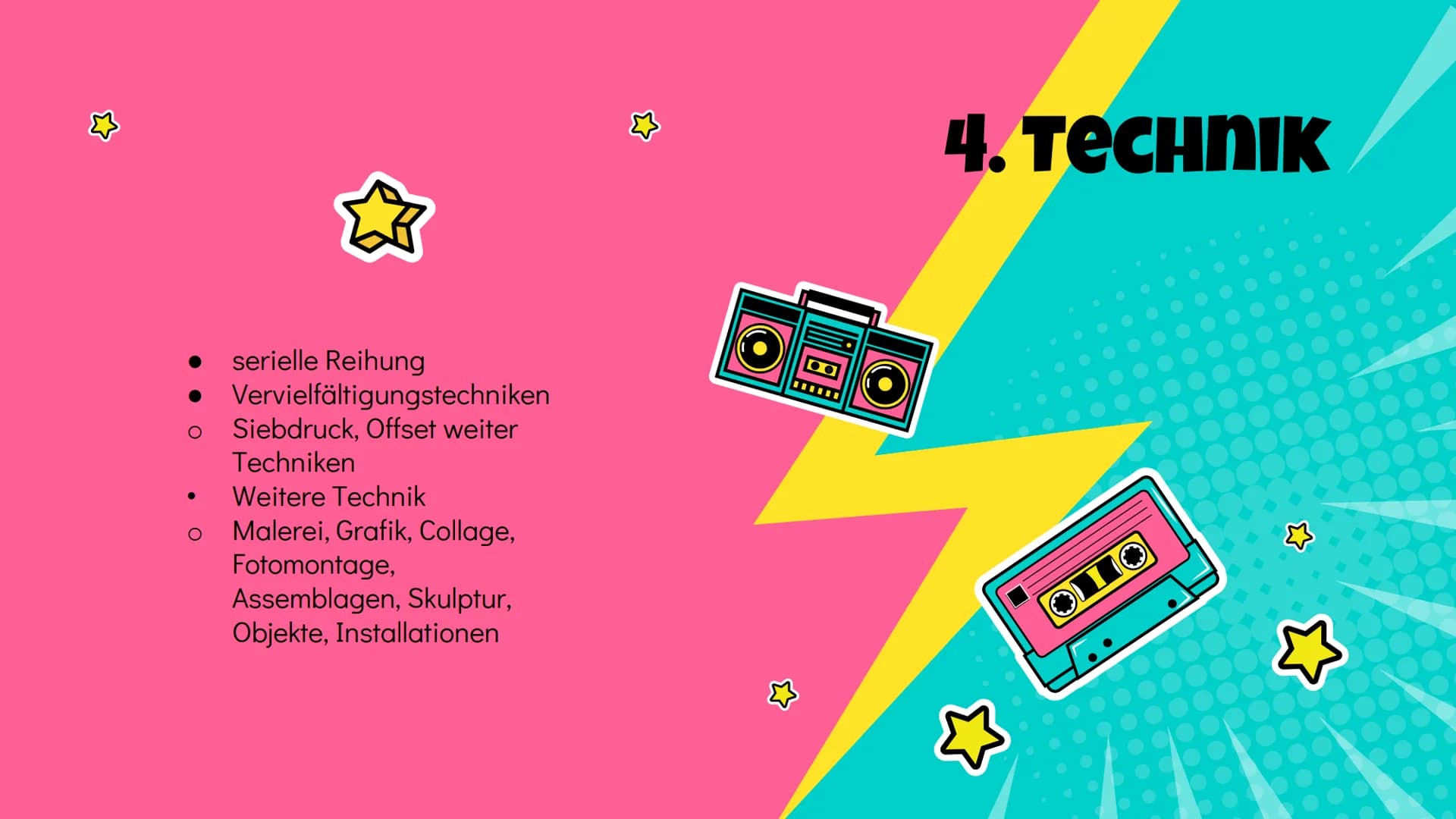 POP ART
Präsentation
3 01
02
EINFÜHRUNG VERTRETER
03
URSPRUNG
UND
ENTSTEHUNG
04
05
MERKMALE TECHNIK 1. POP ART
30
EINFÜHRUNG
● Pop" (engl. K