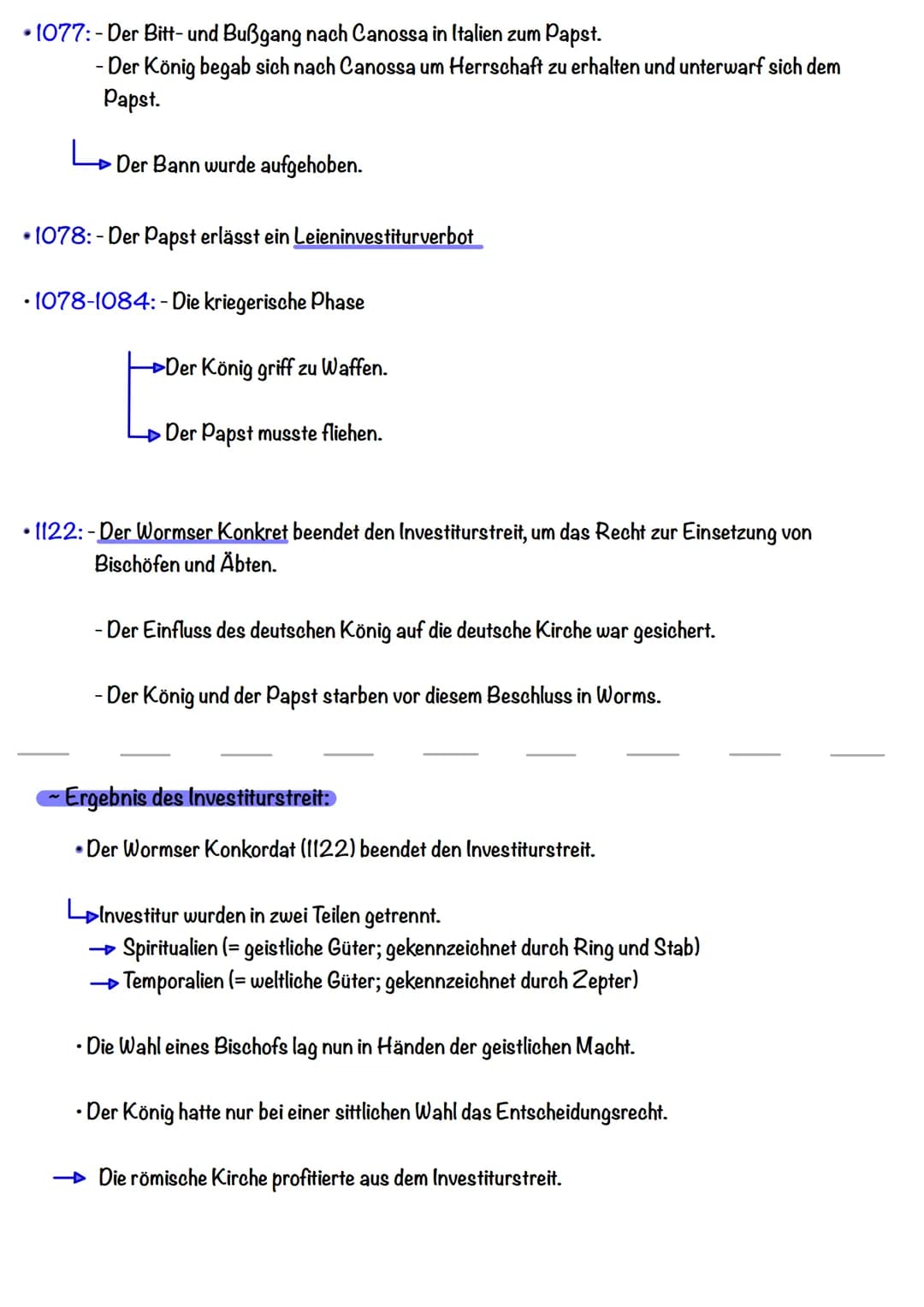 INVESTITURSTREIT HANDOUT
~Allgemeines zum Investiturstreit:
•„Investitur" leitet sich vom lateinischen Wort „investitura" ab und bedeutet ..