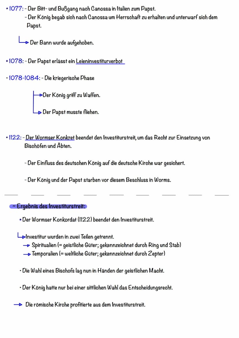 INVESTITURSTREIT HANDOUT
~Allgemeines zum Investiturstreit:
•„Investitur" leitet sich vom lateinischen Wort „investitura" ab und bedeutet ..