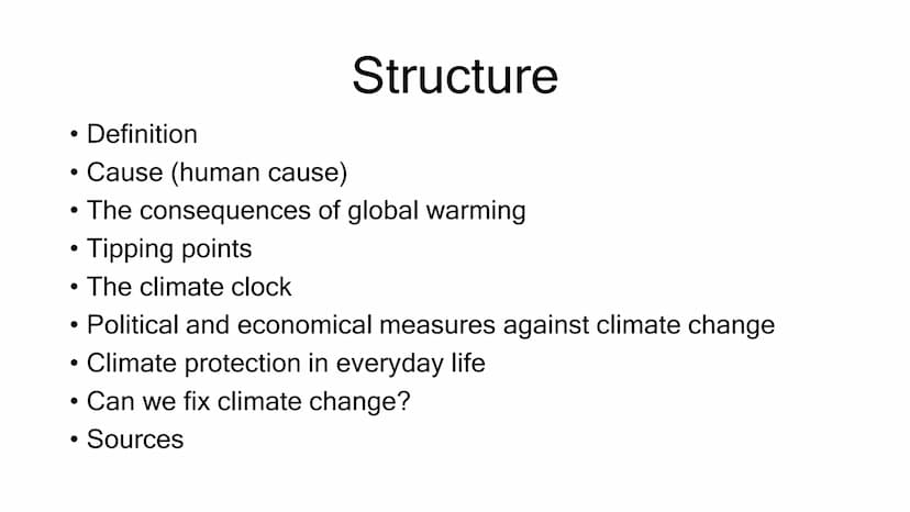 Kerstin Langenberger
www.telceBrewnes cise
2009
2019 Climate
change
Can we fix climate change? ●
●
●
●
●
●
Structure
Definition
Cause (human