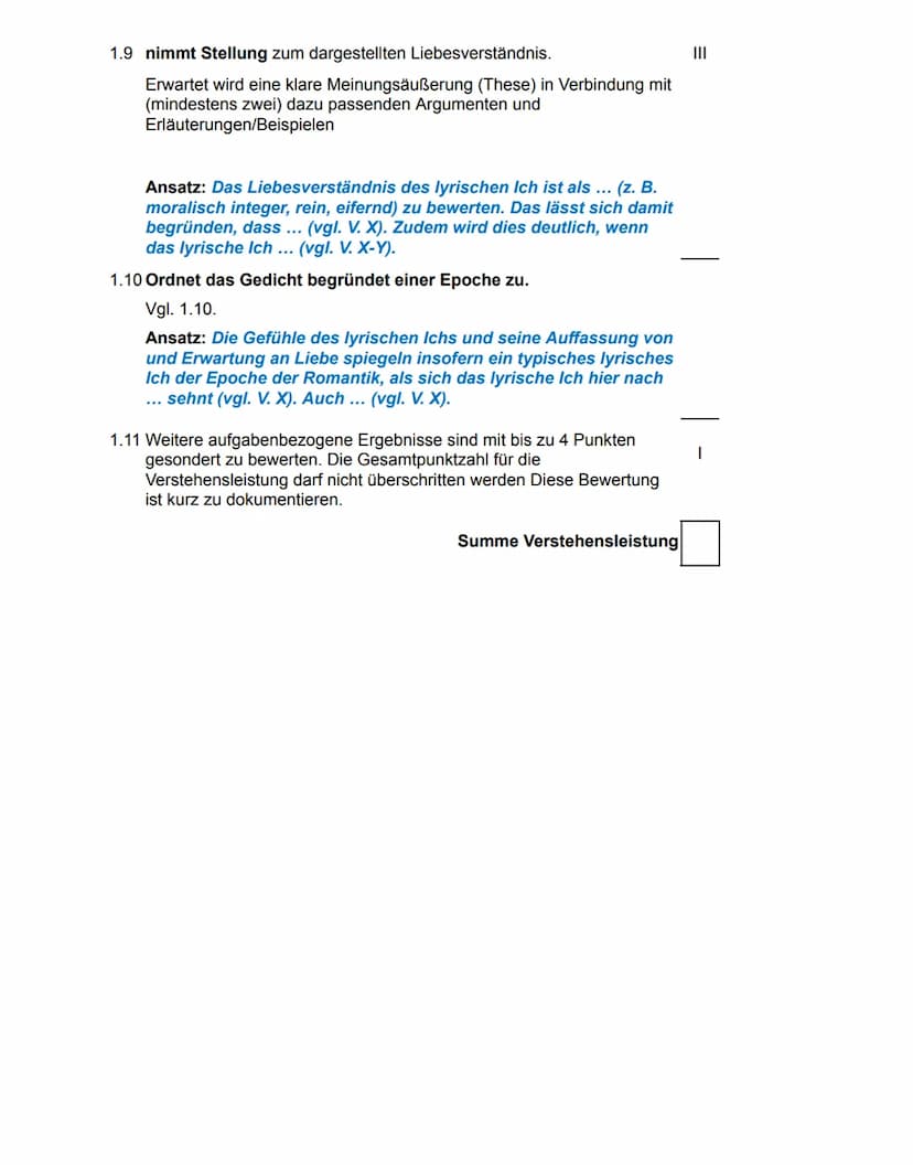 aufhält. (...)
1.4 untersucht die gattungsspezifischen Merkmale und belegt sie am Text
und beschreibt die Wirkung.
Ansatz: Insgesamt umfasst
