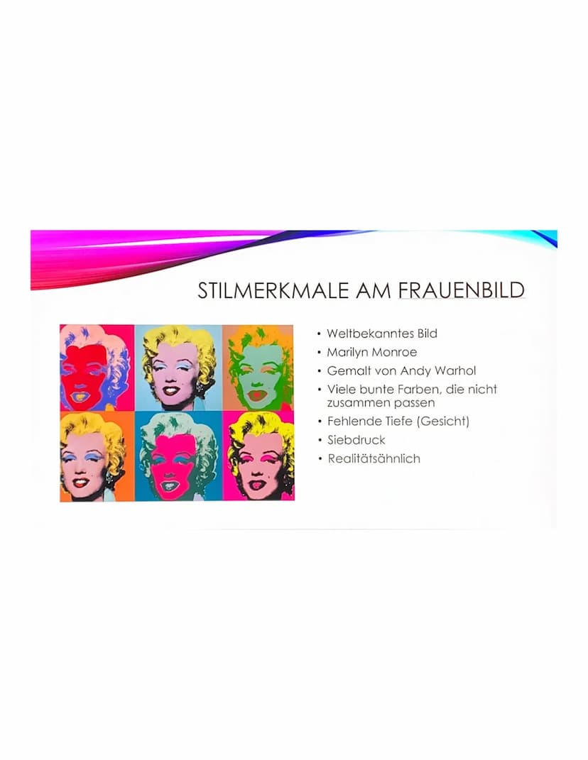 Mas
Pop-Art
Zeitliche Einordnung: Ab Mitte 1950 er Jahre.
Themen: Alltagsgegenstände, Konsumgegenstände,
Massenwaren und Markenzeichen aus W