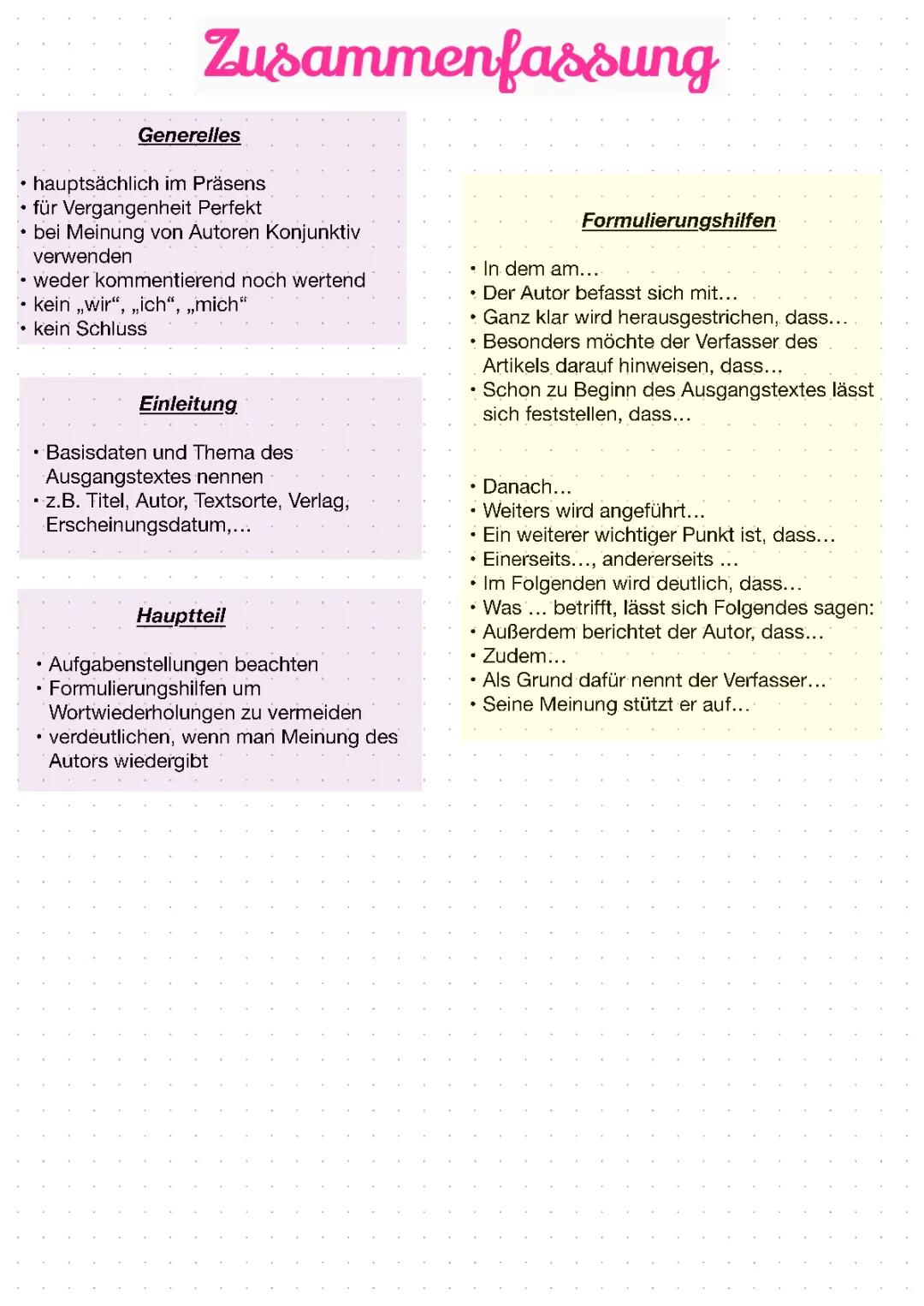 Lernzettel für Zusammenfassung