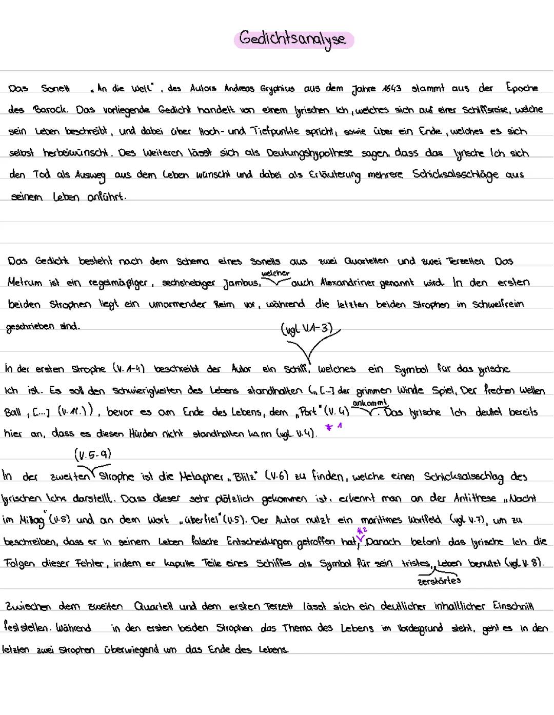 Gedichtsanalyse ,,An die Welt‘‘ Andreas Gryphius