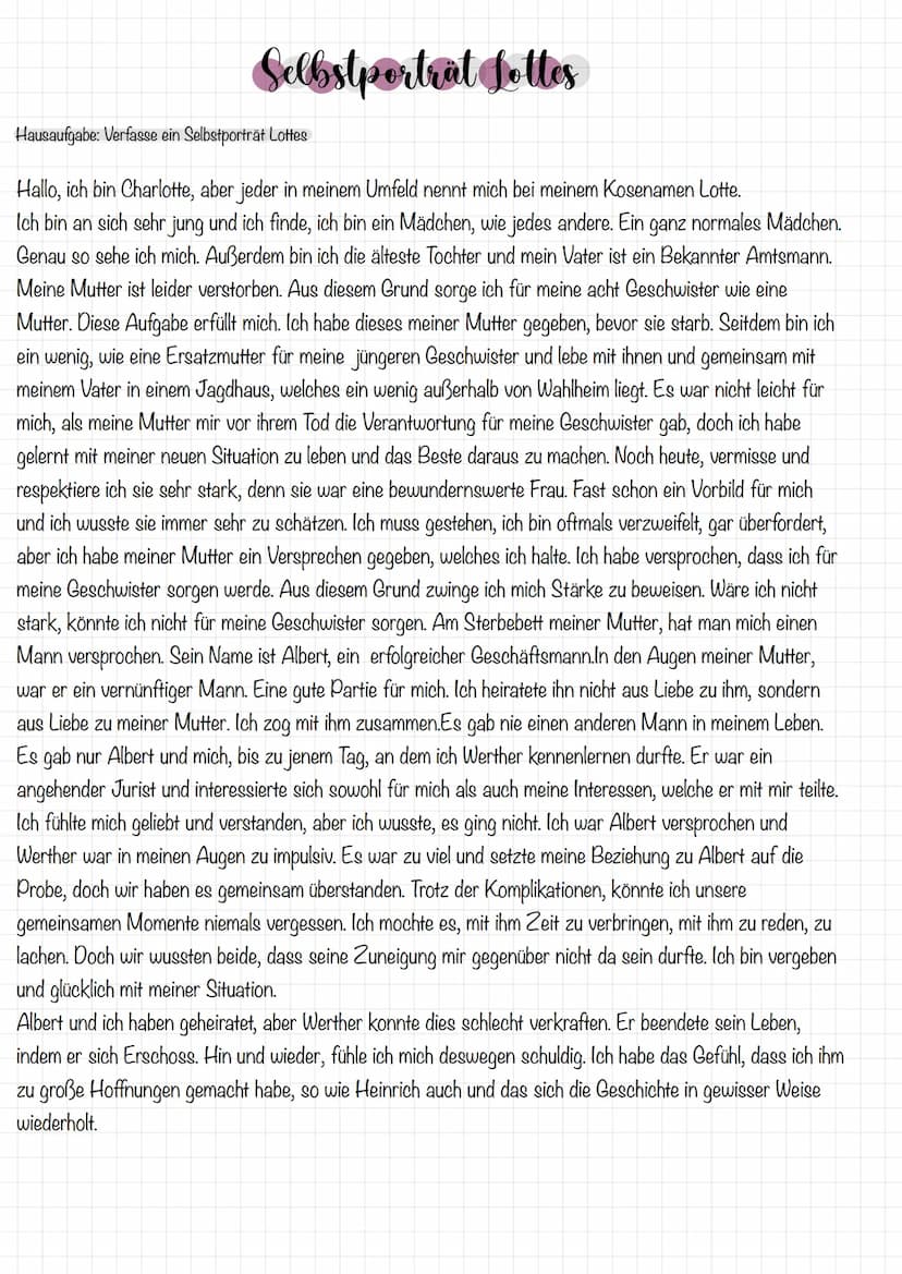 Darstellung Werthers
Aufgabe: Schreibe auf der Grundlage des Polaritätsprofils und deiner Kenntnisse des Buches eine Darstellung Werthers vo