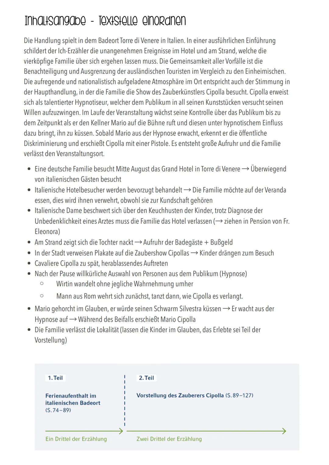Mario und der Zauberer
Einleitung
In der 1930 erschienenen Novelle ,,Mario und der Zauberer" schildert Thomas Mann in der Person des
Ich-Erz