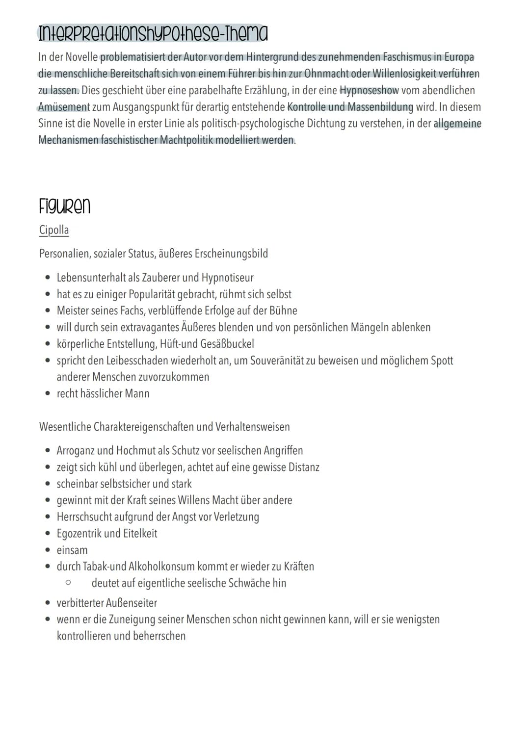 Mario und der Zauberer
Einleitung
In der 1930 erschienenen Novelle ,,Mario und der Zauberer" schildert Thomas Mann in der Person des
Ich-Erz