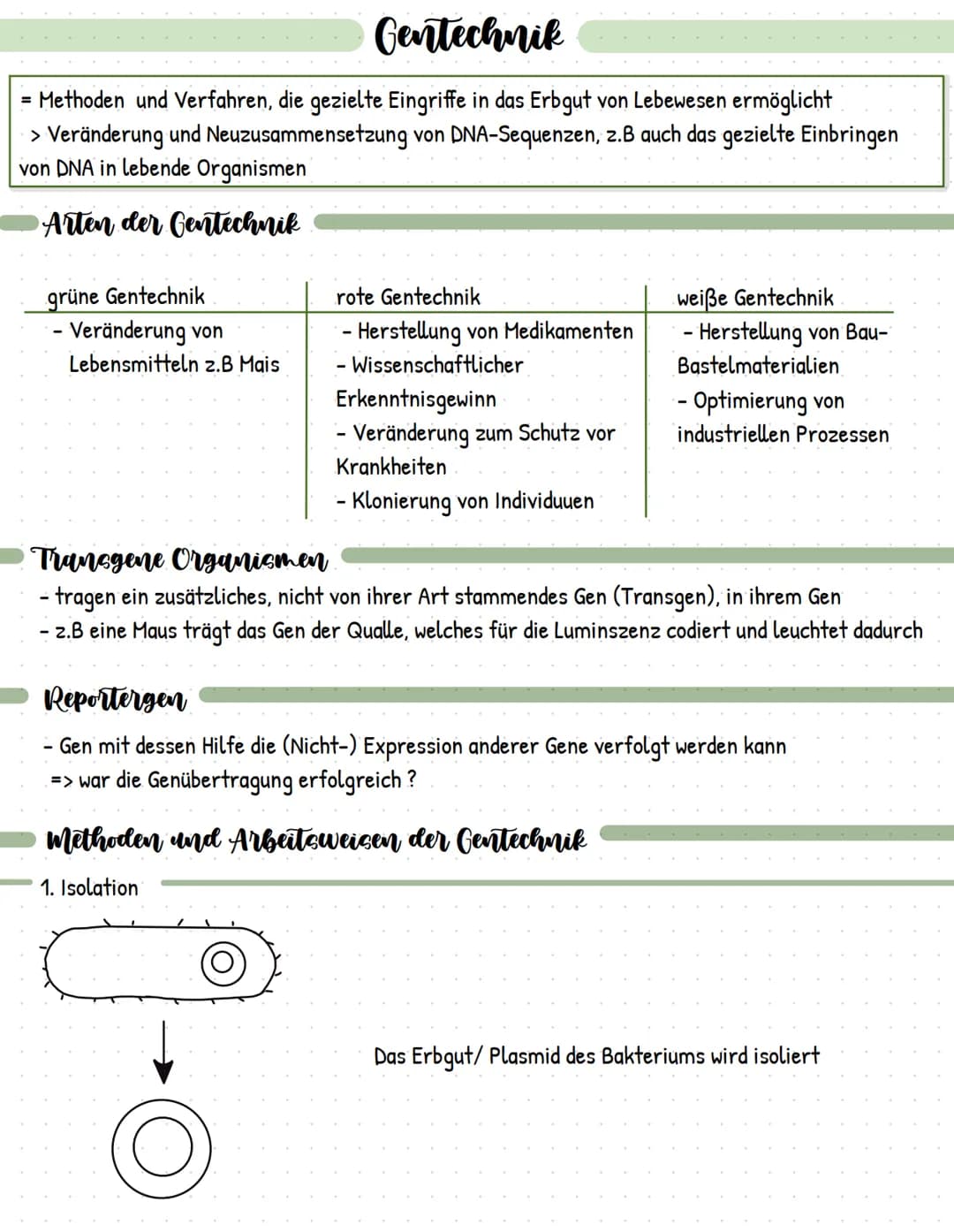 Gentechnik
= Methoden und Verfahren, die gezielte Eingriffe in das Erbgut von Lebewesen ermöglicht
> Veränderung und Neuzusammensetzung von 