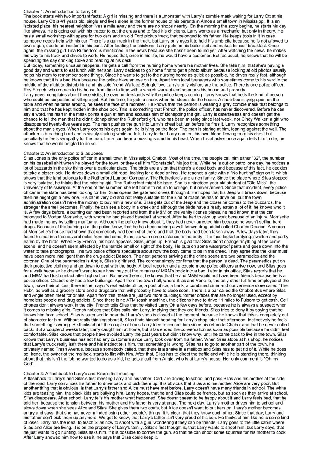 Chapter 1: An introduction to Larry Ott
The book starts with two important facts: A girl is missing and there is a „monster" with Larry's zo