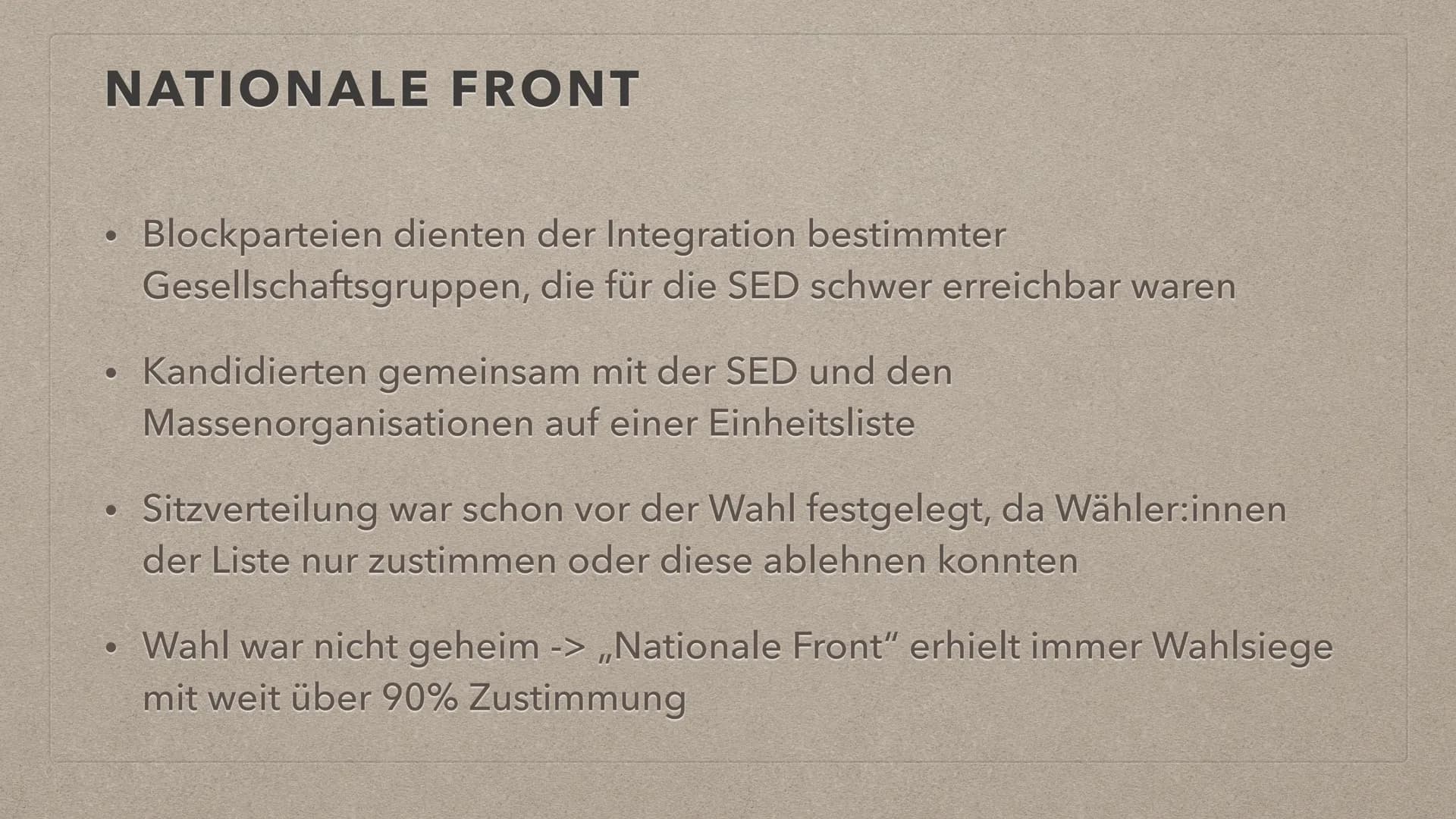 Es lebe die
DEUTSCHE
DEMOKRATISCHE REPUBLIK
FDO
GRUNDLAGEN DER DDR
S INHALT
●
●
●
●
●
●
Leitfrage
Verfassung
Marxistisch-leninistische Grund