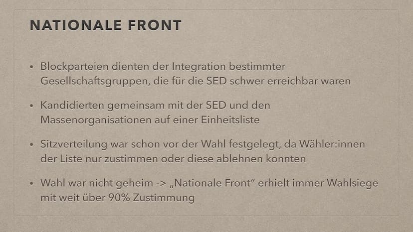 Es lebe die
DEUTSCHE
DEMOKRATISCHE REPUBLIK
FDO
GRUNDLAGEN DER DDR
S INHALT
●
●
●
●
●
●
Leitfrage
Verfassung
Marxistisch-leninistische Grund
