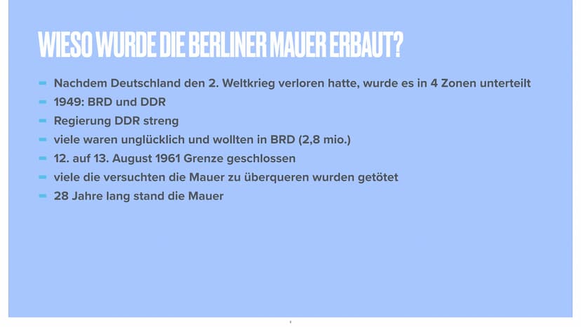 9. NOVEMBER 1989
DER MAUERFALL GLIEDERUNG
Wieso wurde die Mauer
erbaut?
Wie kam es zu dem Mauerfall?
Der Verlauf des Mauerfalls
Folgen des M