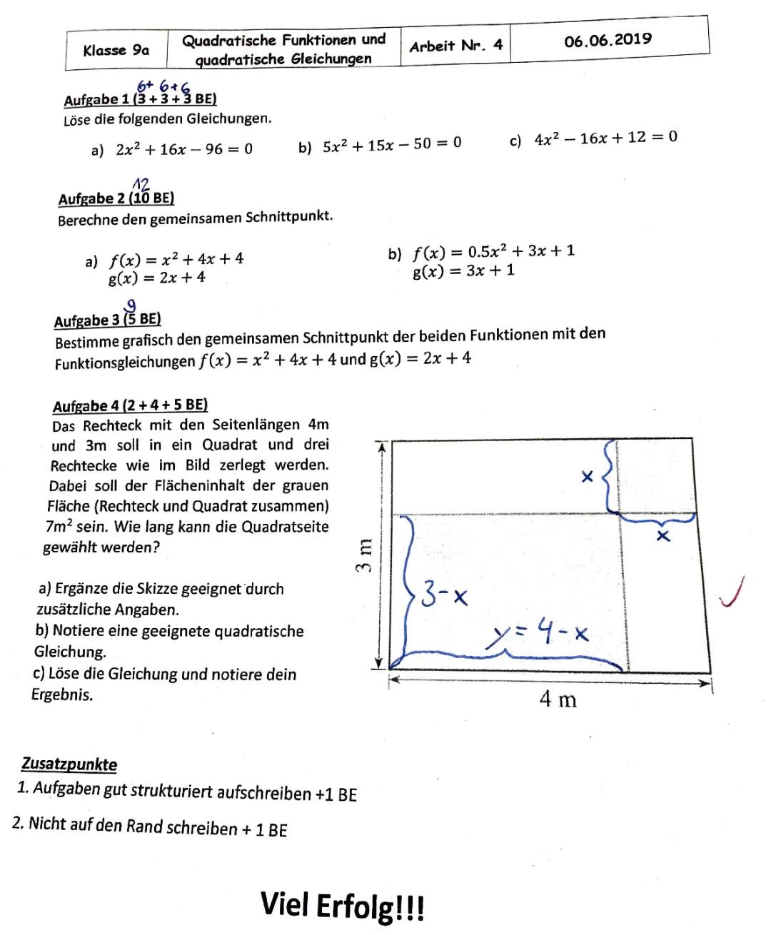 Quadratische Funktionen und Gleichungen: Aufgaben mit Lösungen für Klasse 9 und 10 PDF