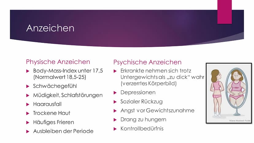 Magersucht
WARUM GERATEN SO VIELE MÄDCHEN IN DIESE LAGE? Gliederung
► Was ist Magersucht?
Allgemeines
Anzeichen
► Folgen
Behandlung
▸ Gründe