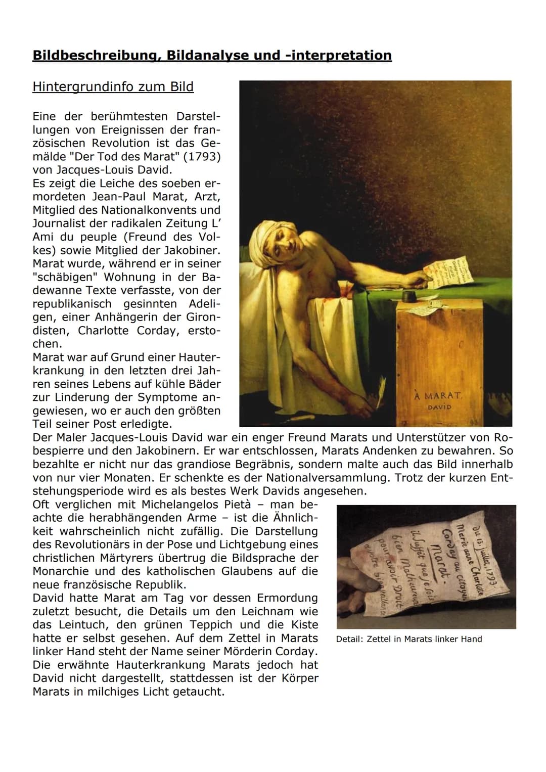 Bildbeschreibung, Bildanalyse und -interpretation
Hintergrundinfo zum Bild
Eine der berühmtesten Darstel-
lungen von Ereignissen der fran-
z