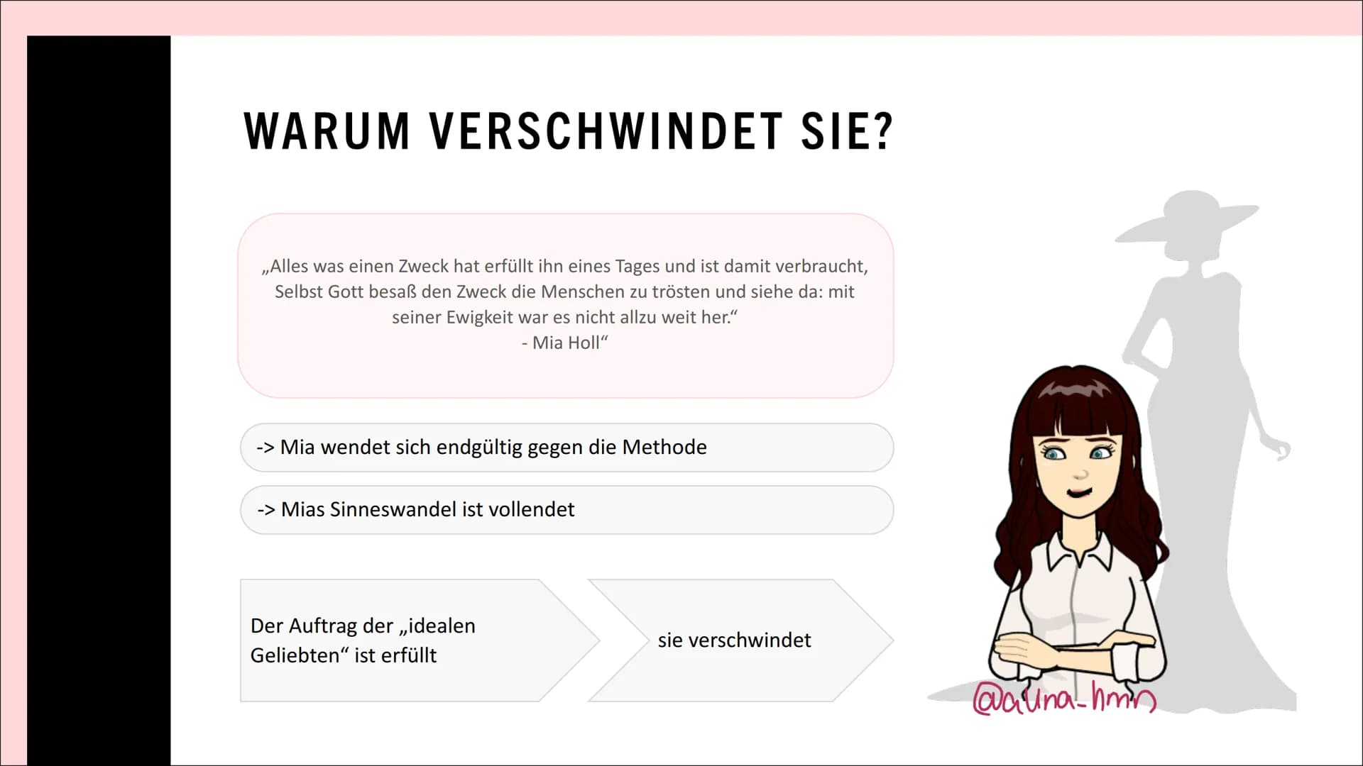 Corpus Delicti
DIE IDEALE
GELIEBTE“
@alina_ hmn GLIEDERUNG
- Wer ist die ,,ideale Geliebte"?
- Ihre Funktion für Moritz
- Warum überlässt er