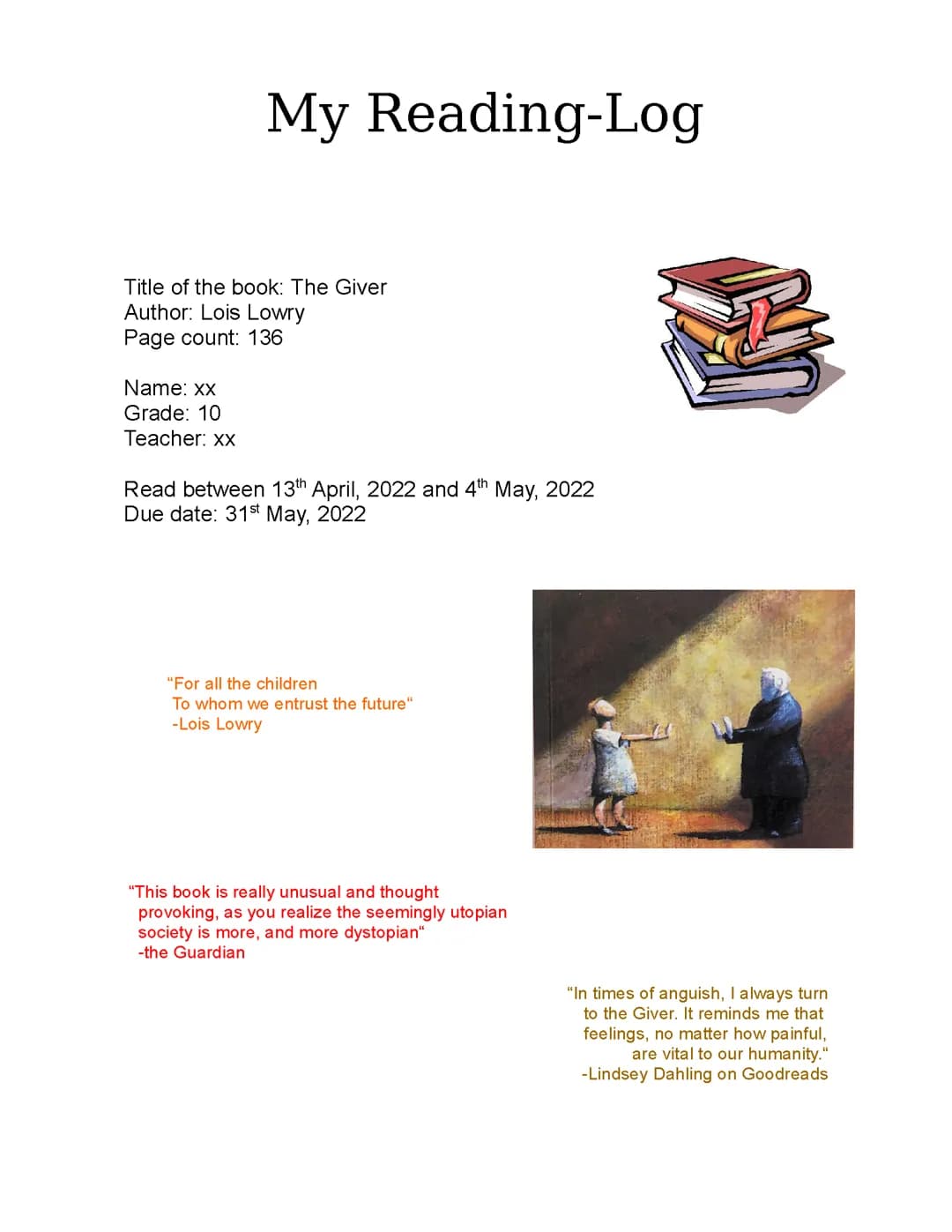 The Giver: Zusammenfassung und Lesetagebuch