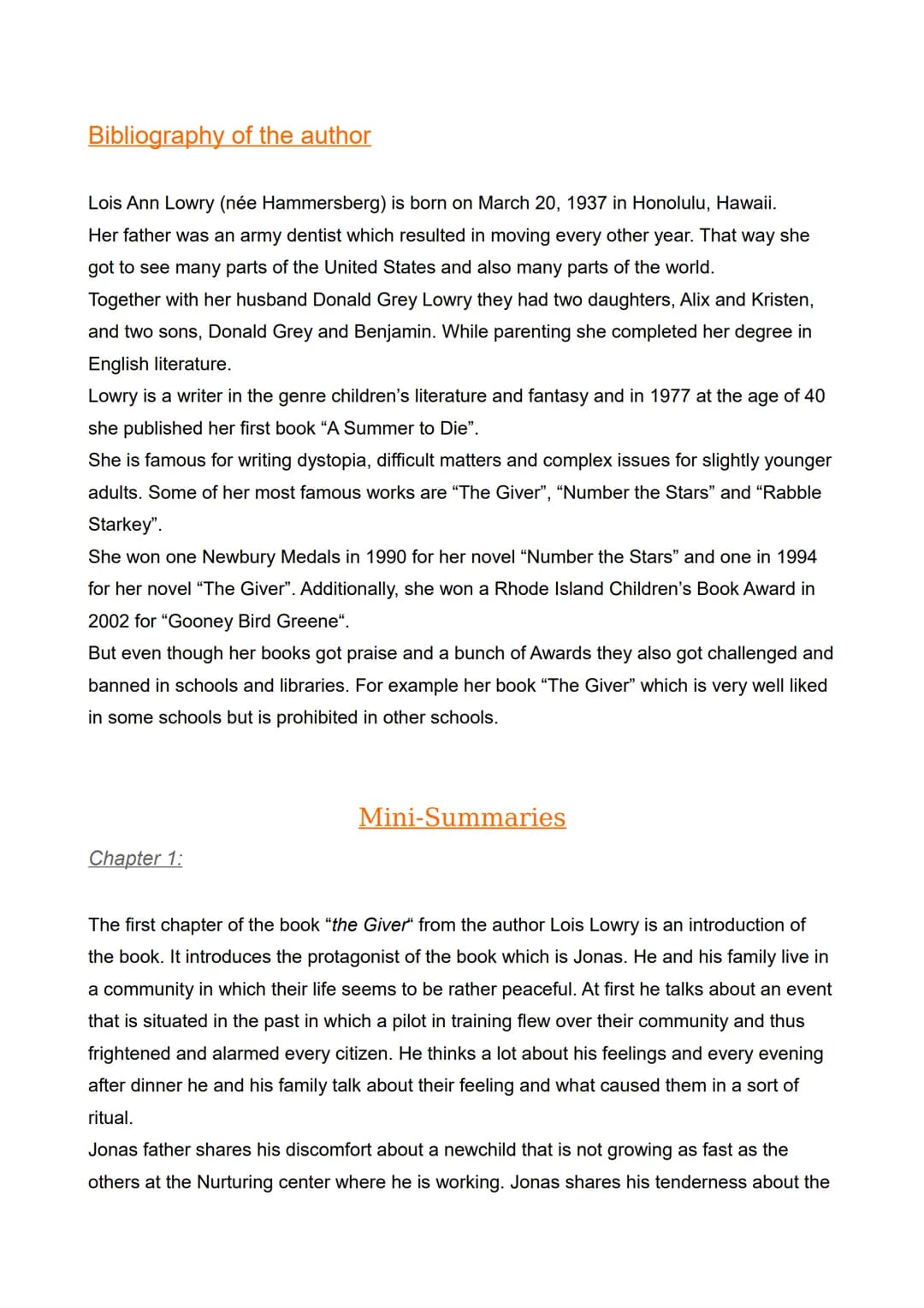 My Reading-Log
Title of the book: The Giver
Author: Lois Lowry
Page count: 136
Name: xx
Grade: 10
Teacher: xx
Read between 13th April, 2022 