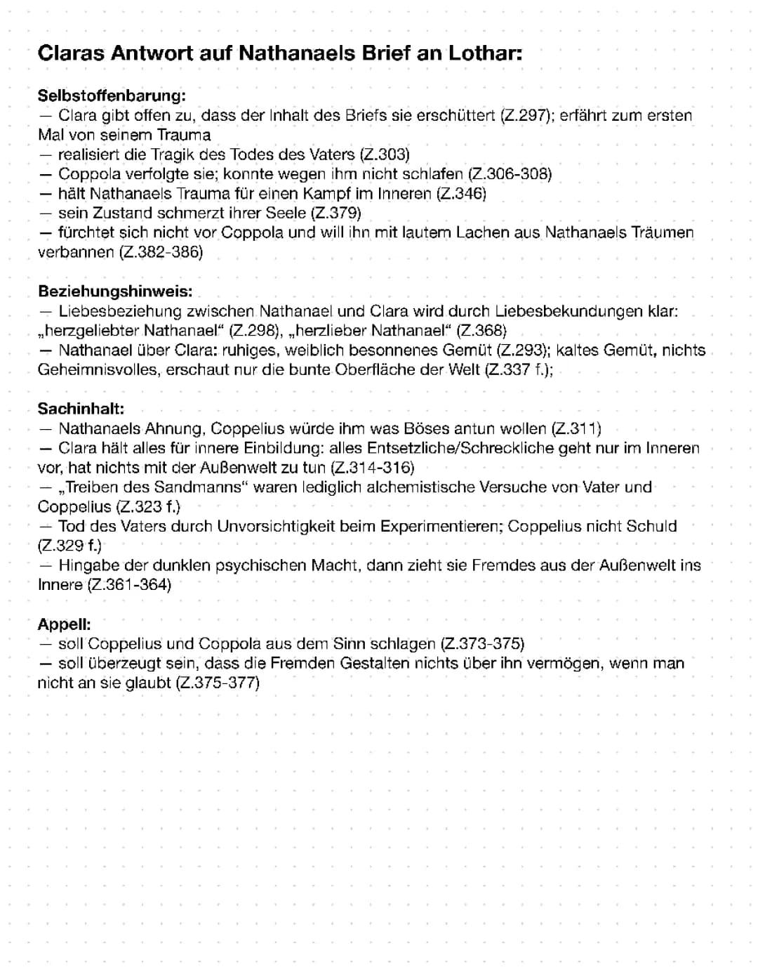Der Sandmann: Claras Brief an Nathanael 
