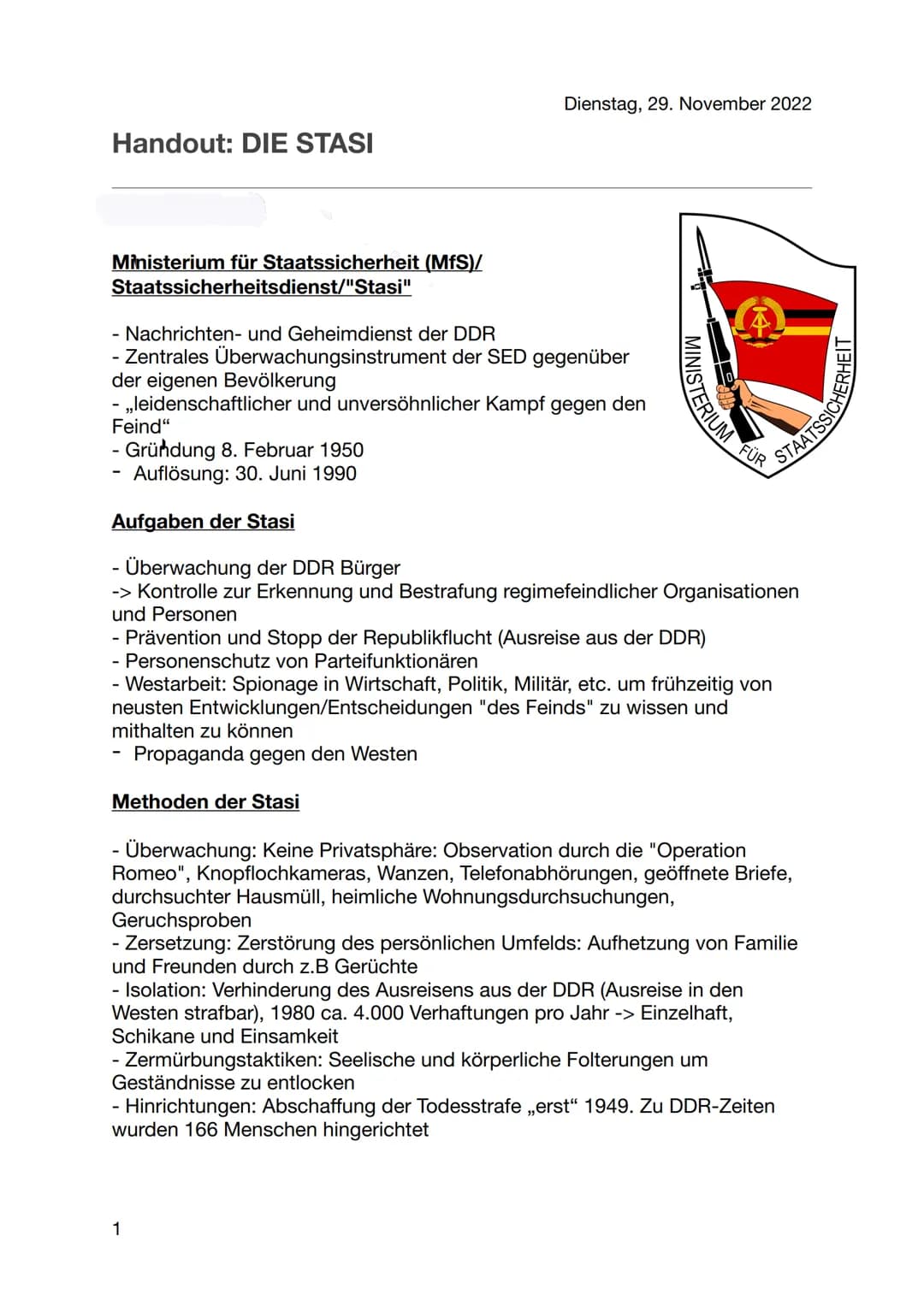 Die Stasi
WIE WEIT DARF EIN GEHEIMDIENST GEHEN?
29.11.2022 1.
Herzlich Willkommen zu meiner Präsentation
Die Stasi - Wie weit darf ein Gehei