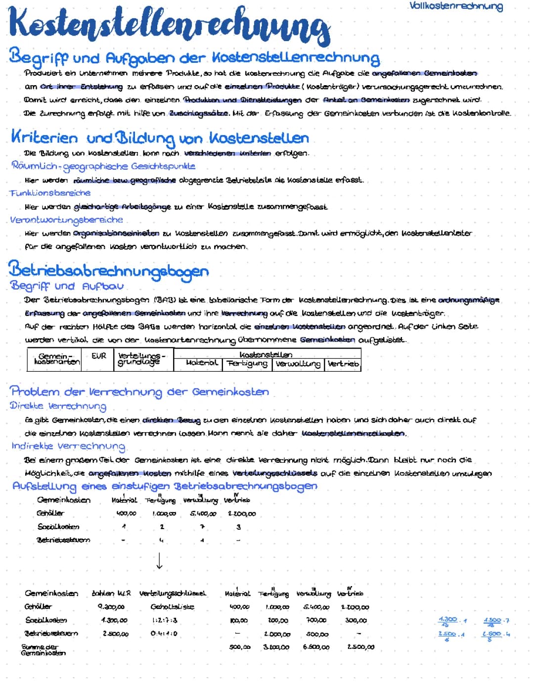 Kostenstellenrechnung
