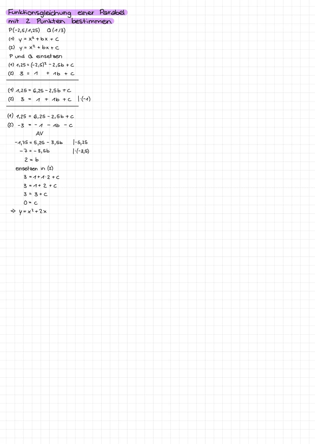 Gleichung
y=x² → Standard - Parabel
y=2-x²+c
(1.
Funktionsgleichung berechnen
S(0/2,5) P(31-2)
y=a. x² + c
y=a. x² + 2,5
Punkt Peinsetzen
-2