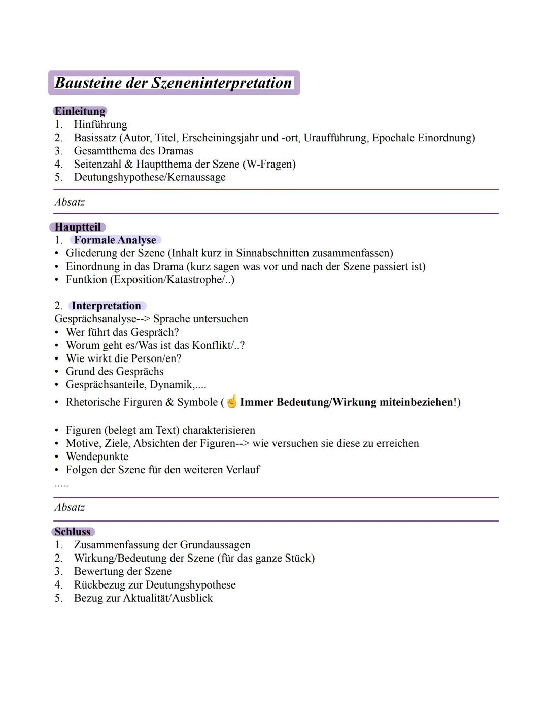 Bausteine der Szeneninterpretation
Einleitung
1. Hinführung
2. Basissatz (Autor, Titel, Erscheiningsjahr und -ort, Uraufführung, Epochale Ei